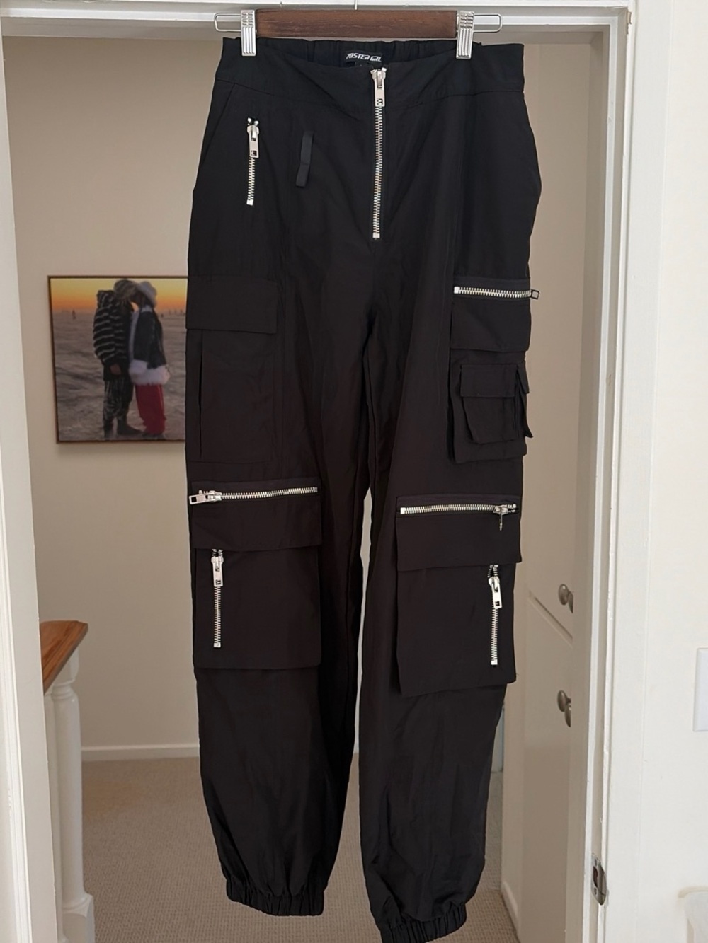 POSTER GIRL Black Cargo Pants with Silver Zippers